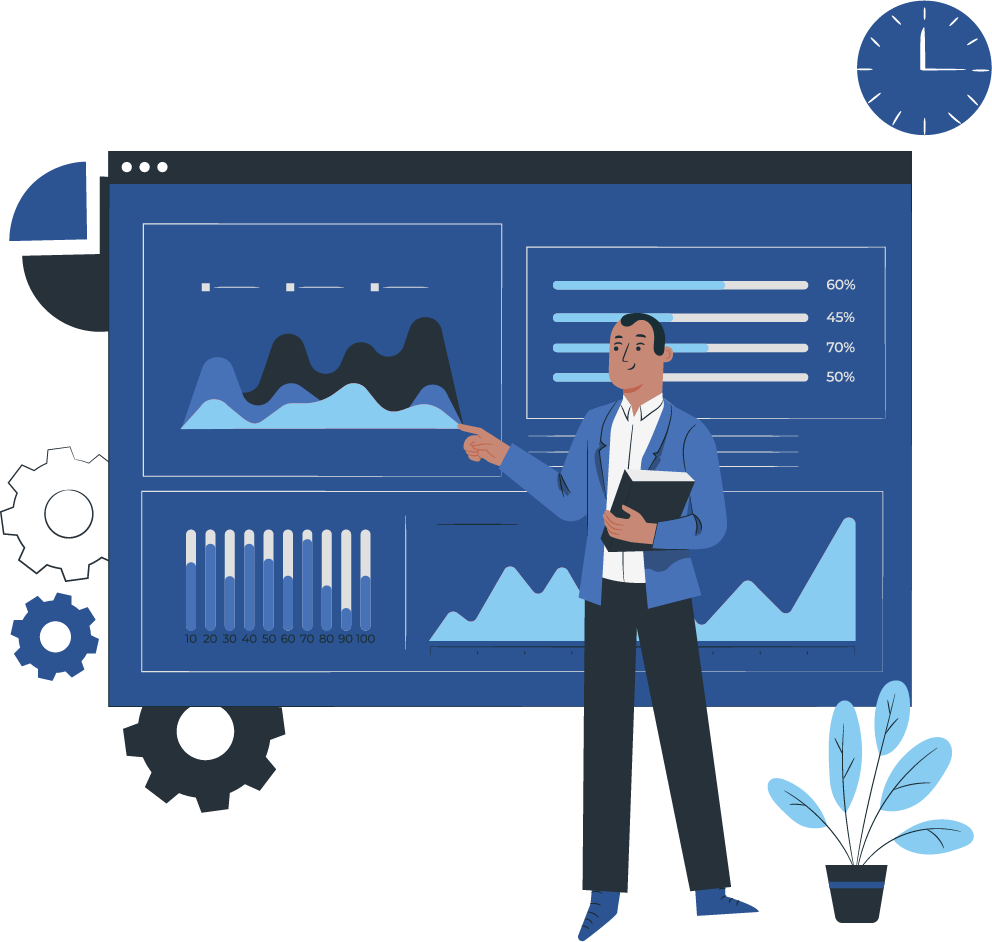 man presenting charts