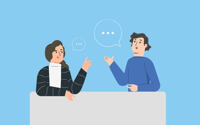 Illustration of man and woman conducting an interview