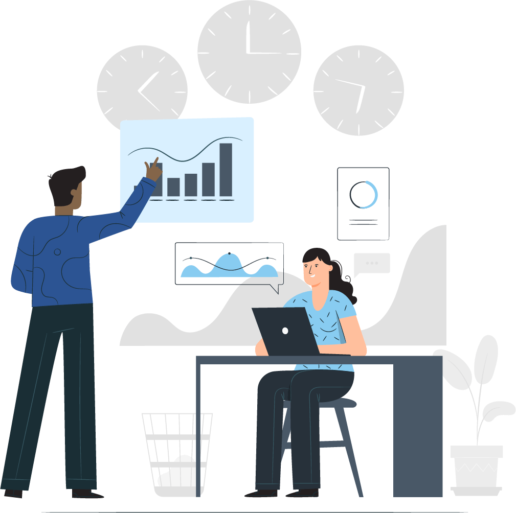 man and woman working with data illustration